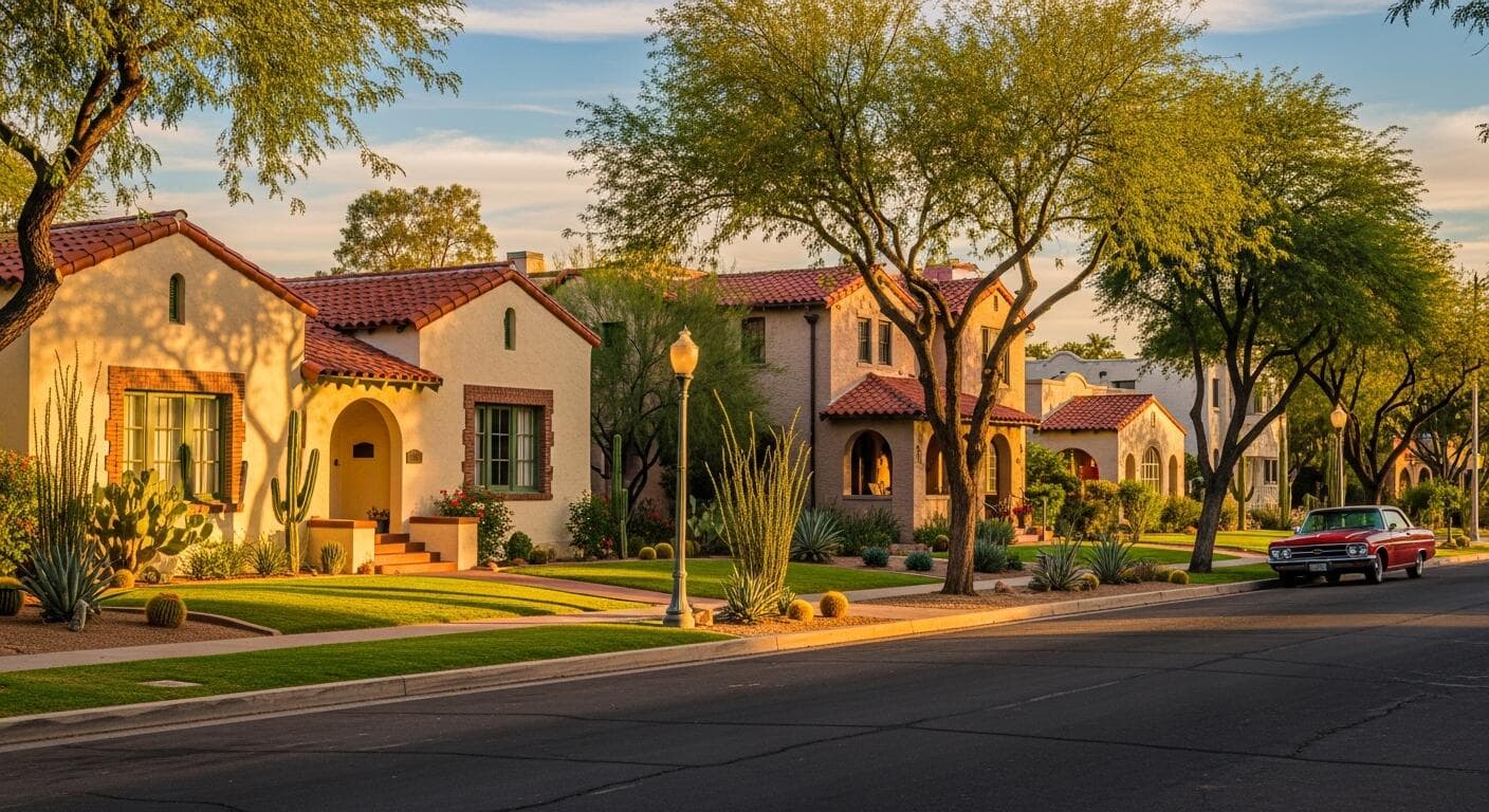 Historic neighborhood streetscape representing F.Q. Story